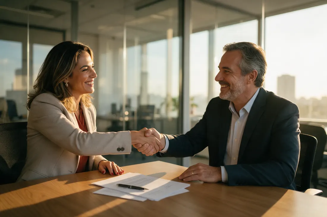 Aperto de mão no fechamento de um contrato